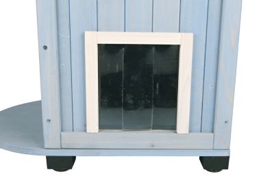 Image showing  3-Story Natura Weatherproof Indoor/Outdoor Wooden Cat House with 2 Entrances, Blue, Small