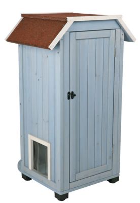 Image showing  3-Story Natura Weatherproof Indoor/Outdoor Wooden Cat House with 2 Entrances, Blue, Small