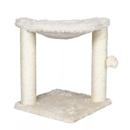 TRIXIE Baza Plush Fabric Cat Scratching Post with Hammock Brush Scratcher and Dangling Tassel 19.5 in Cream Cat Scratchers