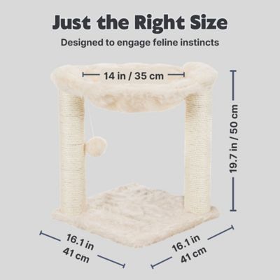 Image showing 5 th TRIXIE Plush Fabric Baza Cat Scratching Post with Hammock, Brush Scratcher and Dangling Pom-Pom, 19.5 in., Cream
