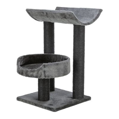 TRIXIE Isaba Plush Scratching Post with 2 Platforms, 2 Sisal Scratching Posts, 14 L x 14 L x 24.25 H in., Black/Gray