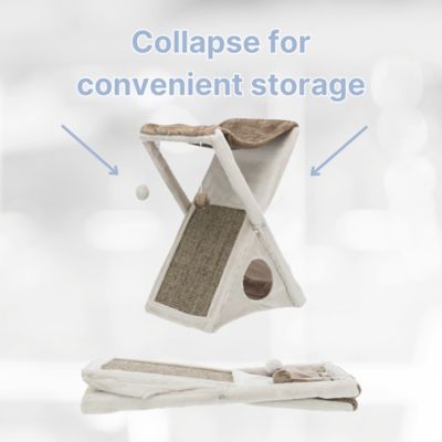 Image showing  Miguel Fold and Store Cat Hammock, Dangling Pom Poms, Scratching Pad, Cat Cave