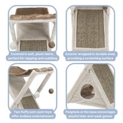 Image showing  Miguel Fold and Store Cat Hammock, Dangling Pom Poms, Scratching Pad, Cat Cave