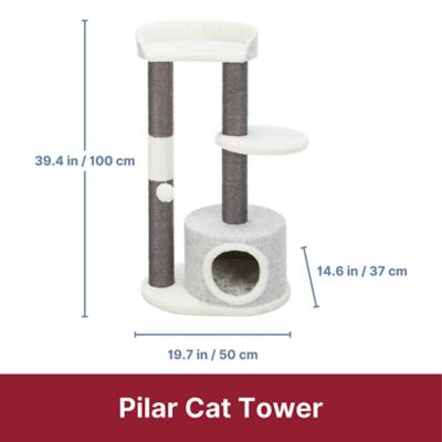 Image showing  39 in. Pilar Cat Tower with Scratching Posts, Condo, 2 Platforms, Top Platform with Backrest and Dangling Pom-Pom