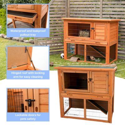 Image showing  2-Story Outdoor Rabbit Hutch with Sloped Roof, Medium, 40.75 in. x 20.25 in. x 38 in.