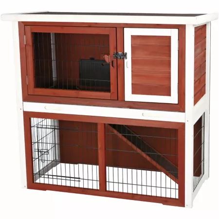 TRIXIE 2-Tier Outdoor Hutch with Sloped Roof Medium Brown/White 40.75 in x 20.25 in x 38 in. Rabbit Hutches