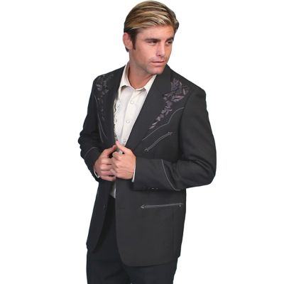 Image showing  Men's Embroidered Button-Front Western Blazer, Charcoal