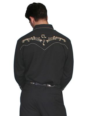 Image showing  Men's Legends Poly/Rayon Blend Snap-Front Shirt, Gold Embroidery Music Notes