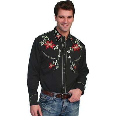 Scully Men's Legends Poly/Rayon Blend Snap-Front Western Show Shirt, Black