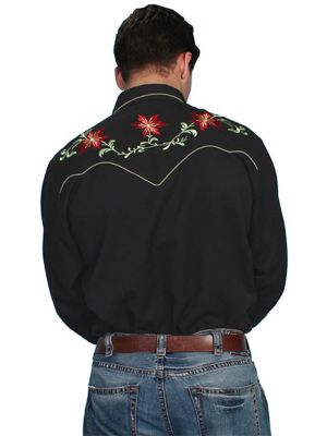 Image showing 1 th Scully Men's Legends Poly/Rayon Blend Snap-Front Western Show Shirt, Black