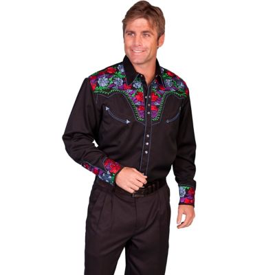 Scully Men's Embroidered Floral Western Shirt