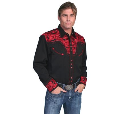 Scully Men's Legends Poly/Rayon Blend Snap-Front Shirt, Floral Tooled Embroidery