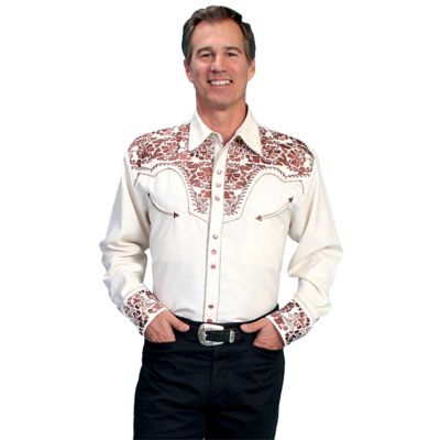 Image showing  Men's Legends Poly/Rayon Blend Snap-Front Shirt, Floral Embroidery