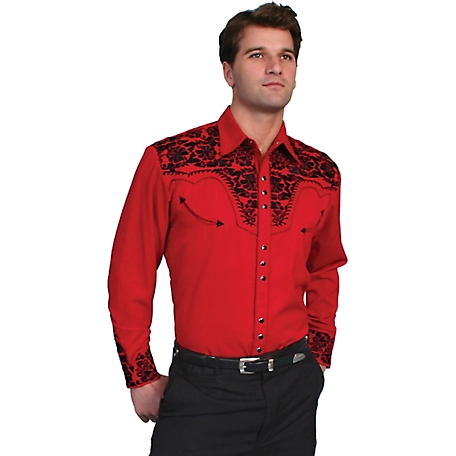 Scully Men's Legends Poly/Rayon Blend Snap-Front Shirt, Red