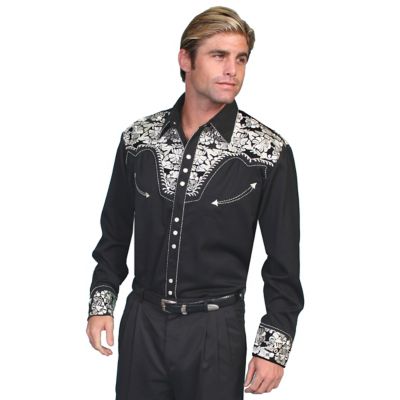 Image showing 0 th Scully Men's Legends Poly/Rayon Blend Snap-Front Shirt, Floral Tooled Embroidery