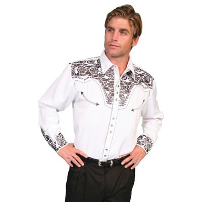 Scully Men's Legends Poly/Rayon Blend Snap-Front Shirt, Floral Embroidery