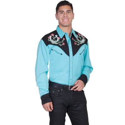 Scully Men's Legends Poly/Rayon Blend Snap-Front Shirt, Turquoise