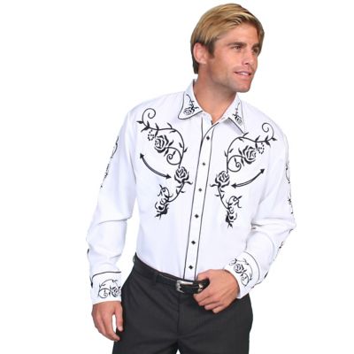 Scully Men's Legends Poly/Rayon Blend Snap-Front Shirt, Floral Yoke Embroidery