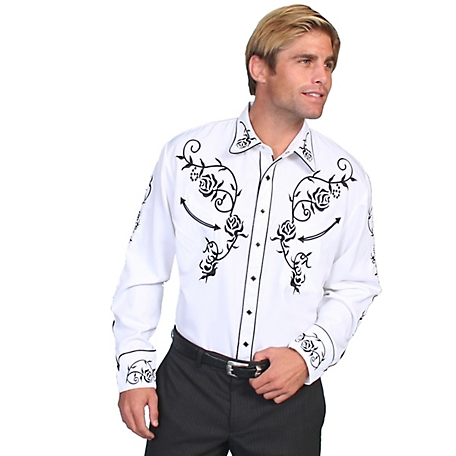 Scully Men's Legends Poly/Rayon Blend Snap-Front Shirt, Floral Yoke Embroidery