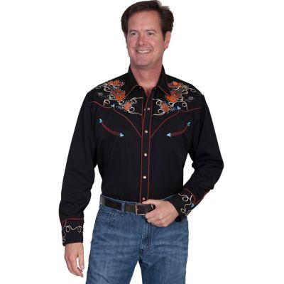 Scully Men's Legends Boots, Hats and Guitars Embroidered Shirt