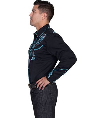 Image showing  Men's Legends Embroidered 2-Tone Leaf Western Show Shirt, Black