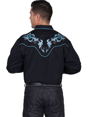 Image showing  Men's Legends Embroidered 2-Tone Leaf Western Show Shirt, Black