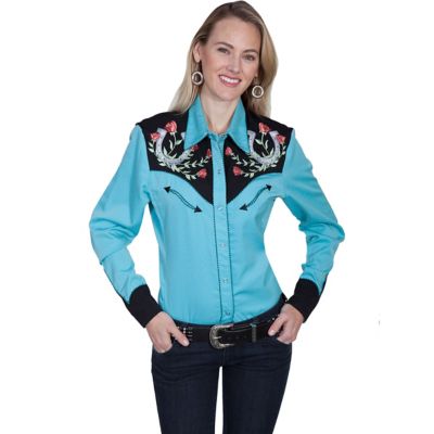 Scully Women's Legends Poly/Rayon Blend Snap-Front Blouse, Turquoise at ...