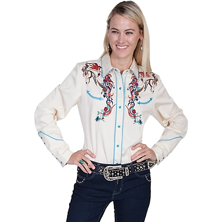 Scully Women's Legends Full Color Embroidered Horse and Flower Shirt ...