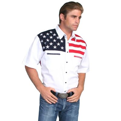 Scully Men's Short-Sleeve Patriot Collection 100% Cotton Snap-Front Shirt