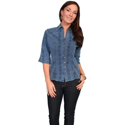 Image showing 0 th Scully Women's 3/4-Sleeve Cantina Collection 100% Peruvian Cotton Blouse, Blue