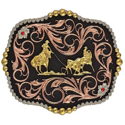 Montana Silversmiths Unisex Attitude Tri-Color Team Ropers Traditional Western Belt Buckle, A392T