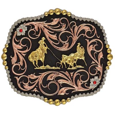 Montana Silversmiths Unisex Adult Attitude Tri-Color Team Ropers Traditional Western Belt Buckle