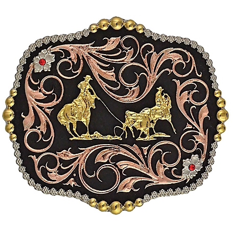 Montana Silversmiths Unisex Attitude Tri-Color Team Ropers Traditional Western Belt Buckle, A392T