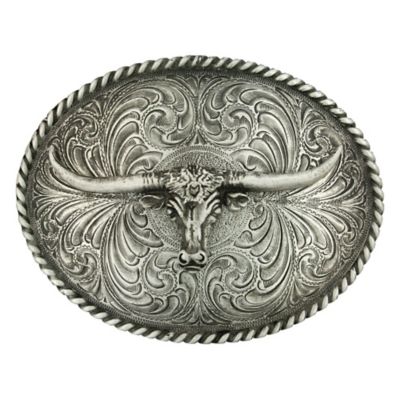 Montana Silversmiths Unisex Adult Attitude Oval Longhorn Classic Antiqued Belt Buckle