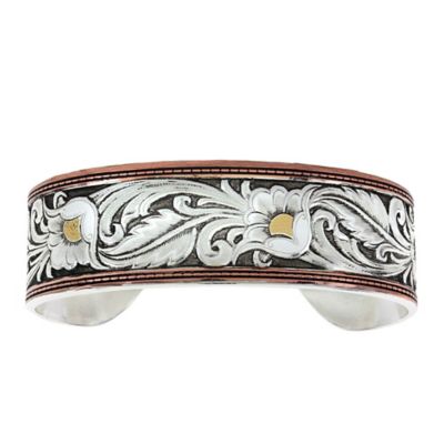 Montana Silversmiths Women's LeatherCut Floral Brass Cuff Bracelet, Tri-Color