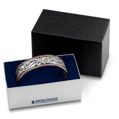 Image showing  Women's LeatherCut Floral Brass Cuff Bracelet, Tri-Color