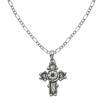Montana Silversmiths Beaded Cross Necklace with Blue Flower, NC1221