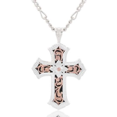 Montana Silversmiths Antiqued Rose Gold Scalloped Cross Necklace, NC1019RGRTS