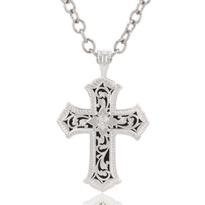 Sterling Silver Anti-Tarnish Treated Laser Designed Cross Charm on an Adjustable Chain Necklace