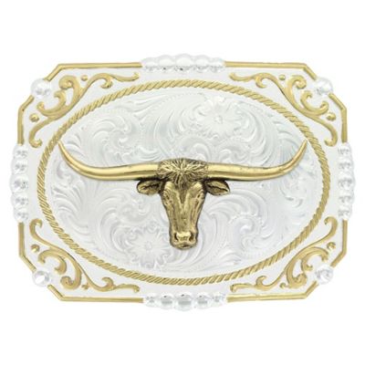 Montana Silversmiths Unisex 2-Tone Cowboy Cameo Longhorn Belt Buckle, 25815-767