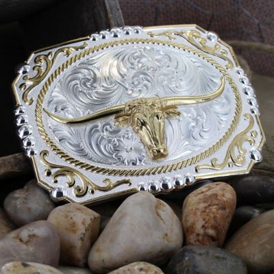 Image showing  Unisex 2-Tone Cowboy Cameo Longhorn Belt Buckle, 25815-767