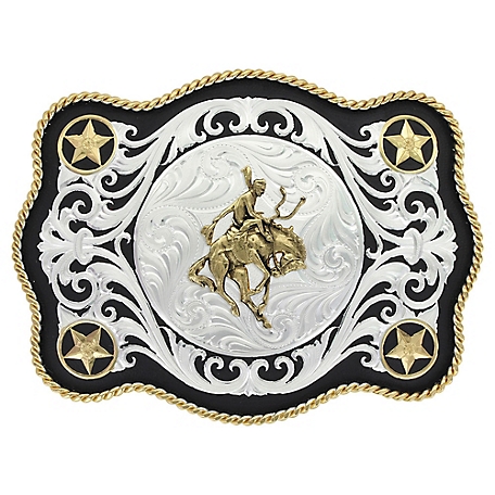 Montana Silversmiths Unisex Scalloped Sheridan Style Bronc Rider Western Belt Buckle, 61360-422