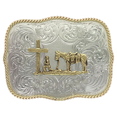 German Silver Christian Cowboy Western Belt Buckle