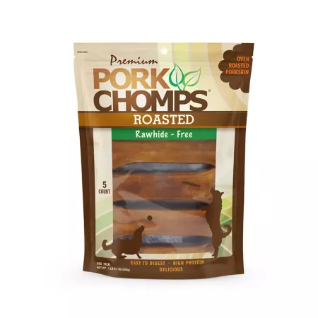 Pork Chomps 7-Inch Roasted Pig Skinless Dog Bone 5 Count Dog Bones Rawhide & Rawhide Alternative