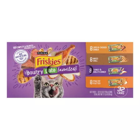 Friskies Purina All Life Stages Poultry Favorites Pate Wet Cat Food Variety pk 5.5 oz Pack of 32 Wet Cat Food