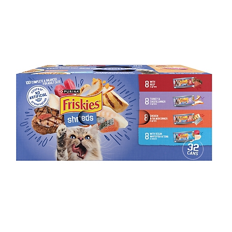 Friskies Savory Adult Beef, Turkey, Tuna, Chicken and Salmon Shreds in Gravy Wet Cat Food Variety pk., 5.5 oz. Can, Pack of 32
