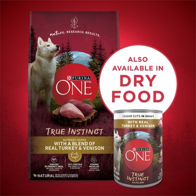 Image showing 7 th Purina ONE True Instinct Tender Cuts in Gravy Real Turkey and Venison Wet Dog Food, 13 oz.