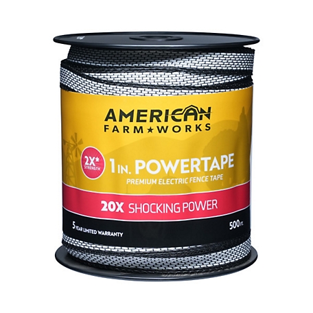 American Farm Works 1 in. x 675 lb. PowerTape Premium Electric Fence Tape, 500 ft. Reel