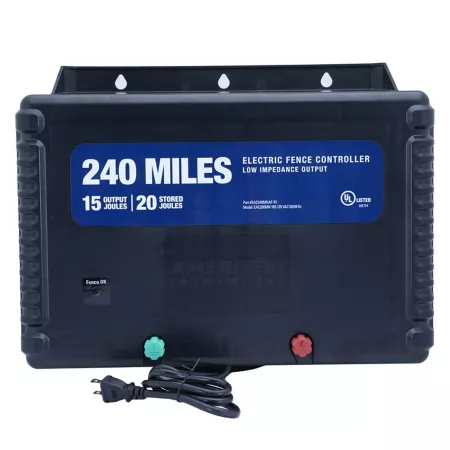 American Farm Works Low Impedance Electric Fence Charger 15 Joule 240 Mile AC Powered Electric Fence Chargers