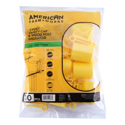 American Farm Works T-Post Safety Cap and Insulators for 1.25 and 1.33 in. Studded T-Posts, Yellow, 10-Pack